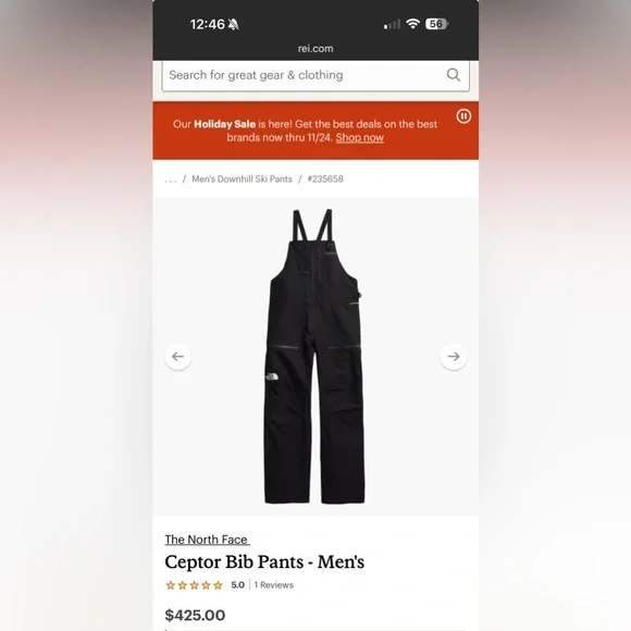 The North Face Ceptor Black Men's Bib Ski/Snow Pants